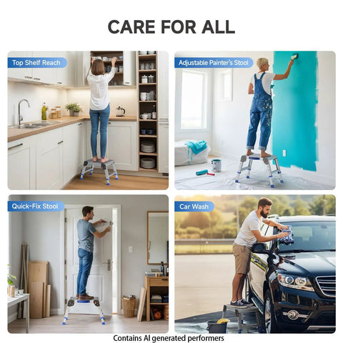 Foldable Aluminum Step Stool For Adults Portable Work Platform That Supports Up To 440 Pounds One Click Folding For Easy Storage Safe And Stable Rust Resistant Construction Great For Home Garage And Shop Tasks, used for kitchen, painting, repairs, and car wash