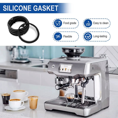 Upper Burr Rubber Seal Replacement For Espresso Grinders Silicone Gasket in front of espresso machine