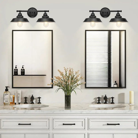 Industrial Farmhouse Vanity Light 2 Light Black Wall Sconce for Bathroom Mirror Over Vanity Cabinet Modern Metal Fixture in bathroom