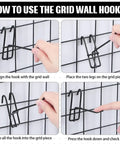 Installation steps for 4 Inch Grid Wall Hooks Set 25 Pcs Stainless Steel Grid Panel Hangers For Wall Mount Storage.