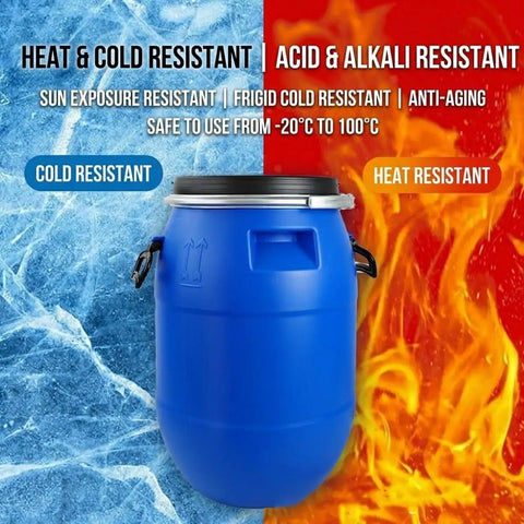 Open Top Plastic Water Barrels With Airtight Latch Ring Built Tough For Rain Barrel Storage, Heat and Cold Resistant