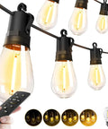 Outdoor String Lights 50 Ft Waterproof Patio LED with 15 S14 Edison Bulbs Remote Dimmable Connectable