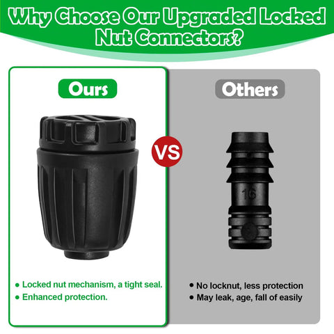 Comparative image of 10 Pack One Half Inch Drip Irrigation End Cap Fittings Barbed Lock Nut Plugs and competitor's product