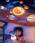 Child enjoying 7 In 1 Galaxy Star Projector For Kids Room Vibe Creator With Moon Nebula Planets And Constellations Ceiling Night Light