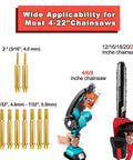 Portable Universal Chainsaw Sharpener Kit With 10 High Hardness Titanium Plated Diamond Bits For 4 To 22 Inch Chainsaws shown with chainsaw and bits.