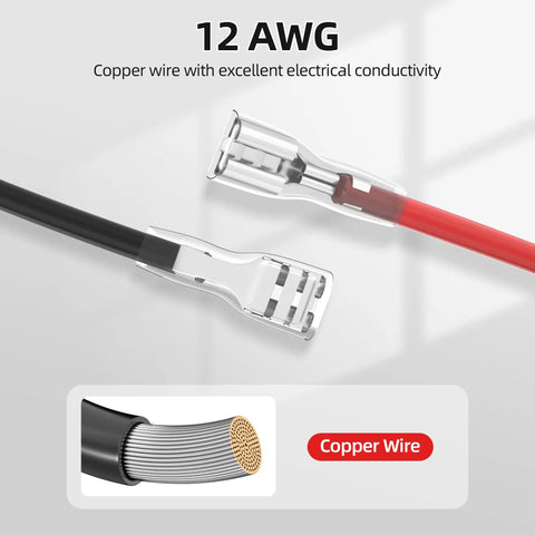Close-up of 12 AWG copper wire connectors from Replacement Wire Harness Connector For 12V Power Wheels Battery With 12 AWG Wire And Three Replaceable Fuses For Riding Toys Heavy Duty 12 Gauge Wiring Harness