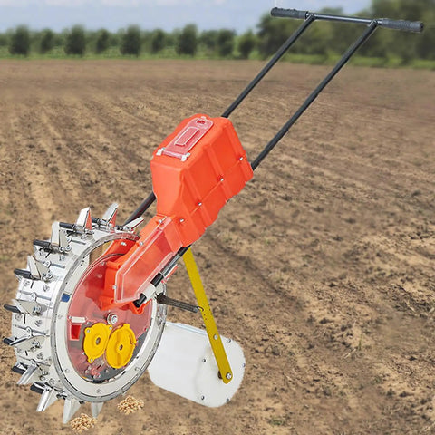 Manual Seed Planter And Fertilizer Spreader Roller Seeder with 16 Seed Holes, Hand Push Garden Tool on farmland