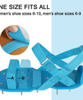 Fully Assembled Lawn Aerator Shoes With Adjustable Velcro Straps for easy soil aeration, shown in blue with steel spikes.