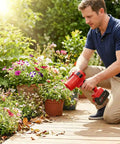Man using 21V Cordless Leaf Blower With Dual 4.0Ah Batteries, Brushless Motor, Turbo Power For Quick Yard Cleanup in garden