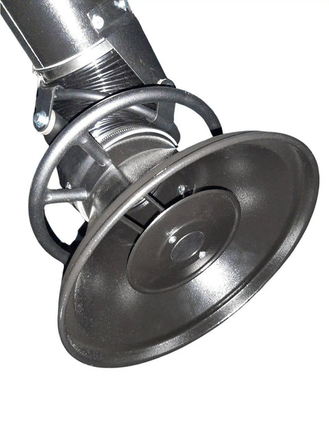 Close-up of Wall Mounted Welding Fume And Dust Extraction Arm With 180 Degree Swing, Boss Grade Source Capture Hood in black finish.