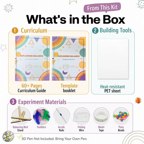Balancing Bird And 4-In-1 Space Mobile STEM Kit For 3D Pens, 60-page guide and experiment parts