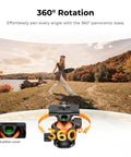 Lightweight Travel Tripod For Camera And Phone, 63 Inch Aluminum With Arca Ball Head showcasing 360-degree rotation with scenery.