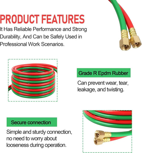 One Quarter Inch By Fifty Foot Oxygen Acetylene Twin Welding Hose Pro Grade Heavy Duty Grade R features and connection overview
