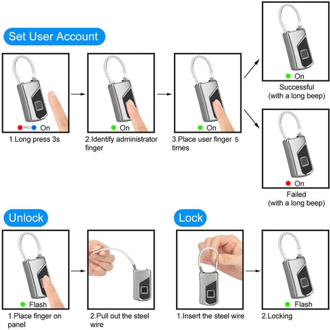 Setup instructions for Keyless Bluetooth Fingerprint Padlock With App Control For Android And iOS No Key Needed Anti Theft.