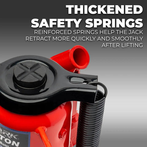 Beefy Twenty Ton Portable Hydraulic Bottle Jack With Air Operated Pneumatic Lift featuring thickened safety springs