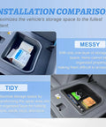 Cool Box Center Console Organizer Tray for Toyota Land Cruiser Prado 250 and Lexus GX550 2024-2026 models, messy vs. tidy comparison