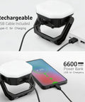 Go To Rechargeable Solar Camping Lantern with 6600mAh battery, USB cable charging, and power bank feature shown.