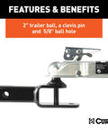 3 In 1 ATV Hitch Ball Mount For 2 Inch Receivers With 2 Inch Ball Five Eighth Inch Hole And Clevis Pin, black shank