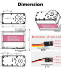 Diagram of Beefy High Torque 80kg Digital Metal Robotic Servo with dimensions and wiring details