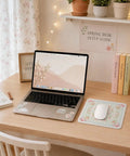 Coquette Floral Mouse Pad Blue Aesthetic Vibe Desk Mat Non Slip Small Mouse Pad for Laptop and PC on wooden desk setup