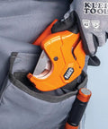 Ratcheting PVC Pipe Cutter For One Handed Use That Cuts One And A Quarter Inch ID PVC CPVC And PEX in tool belt pocket