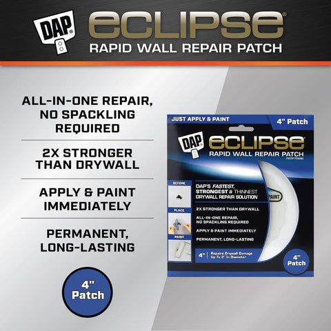 Eclipse Rapid Wall Repair Patch 4 Inch All In One Drywall Fix No Spackling No Sanding No Tools Permanent Adhesion For Medium Wall Repairs Holes Cracks Dings And Scratches In Home Walls