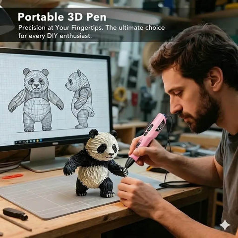 Man using 3D Printing Pen Kit With Adjustable Temperature And Stepless Speed For PLA And ABS Ceramic Nozzle LCD Display Pink Color