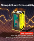 Advanced Laser Displacement Sensor With RS485 Output, 0.01mm Precision For Distance, Thickness And Positioning, Voice Prompt Alerts For Hands Free Readouts shown with anti-interference features.