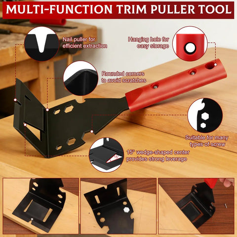 12 Piece Nail Puller And Trim Removal Tool Kit Including End Cutting Pliers Baseboard Tool Cat's Paw Nail Puller Car Clip Remover Tools Pry Bar Staple Remover Tool Carpet Cutter And Hook Tools For DIY Auto And Home Repair, red handle close-up
