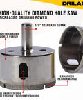 2 Inch Diamond Hole Saw For Tiles And Glass With 3/8 Inch Shank Pro Grade Ceramic Porcelain Granite Quartz Drill Bit 1-1/8 Inch Deep Cut