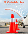 Six Pack 28 Inch Orange Traffic Cones With Reflective Collar Heavy Duty PVC Road Safety Cones for outdoor use near a car