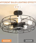 Five Light Industrial Ceiling Light With Rustic Wire Cage In Oil Rubbed Bronze Farmhouse Semi Flush Mount Black Retro Close To Ceiling Fixture For Kitchen Dining Room And Bedroom Perfect For Modern Homes And Open Concept Kitchens showing different bulb lighting effects.