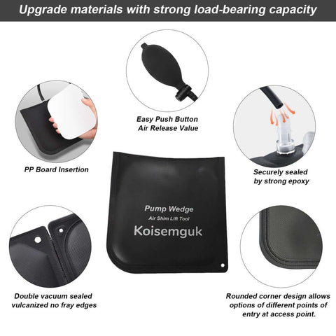 Heavy Duty Air Wedge Bag Set With Pump Leveling Kit And Alignment Tool Inflatable Shim Bags For Auto Repair And DIY Projects Includes Two Plastic Wedges 4 Pack details