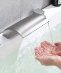 Roman Tub Faucet Brushed Nickel 2 Handle Widespread Bath Waterfall Deck Mount Tub Filler With Valve, water flowing
