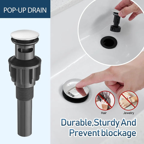 Close-up of pop-up drain for Chrome One Hole Bathroom Faucet With Single Handle Control Solid Brass Construction