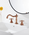 Check Out This Sweet Copper Two Handle Widespread Bathroom Faucet Fits 8 To 16 Inch Spread With Brass Body And Comes With Metal Pop Up Drain Overflow For Spot On Volume And Temp Adjustments in modern sink