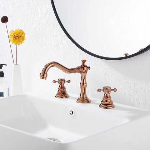 Check Out This Sweet Copper Two Handle Widespread Bathroom Faucet Fits 8 To 16 Inch Spread With Brass Body And Comes With Metal Pop Up Drain Overflow For Spot On Volume And Temp Adjustments in modern sink