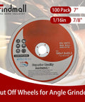 100 Pack 7 Inch Cut Off Wheels For Metal And Stainless Steel Seven Eighths Inch Arbor One Sixteenth Inch Thick displayed