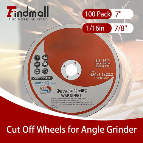 100 Pack 7 Inch Cut Off Wheels For Metal And Stainless Steel Seven Eighths Inch Arbor One Sixteenth Inch Thick displayed