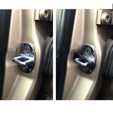 Premium Door Lock Sound Deadener Damper Kit With Hella Quiet Soundproof Buffer Pads on VW door latch showing installation.