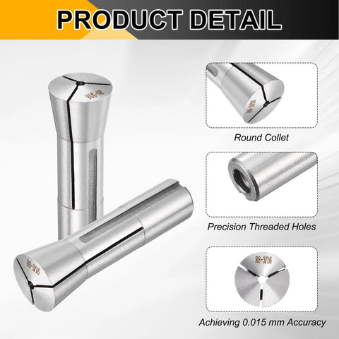 R8 Round Collet Three Sixteenth Inch, 7/16-20 UNF Thread Mill Chuck Holder, 0.015mm Precision Spring Collet For CNC Engraving