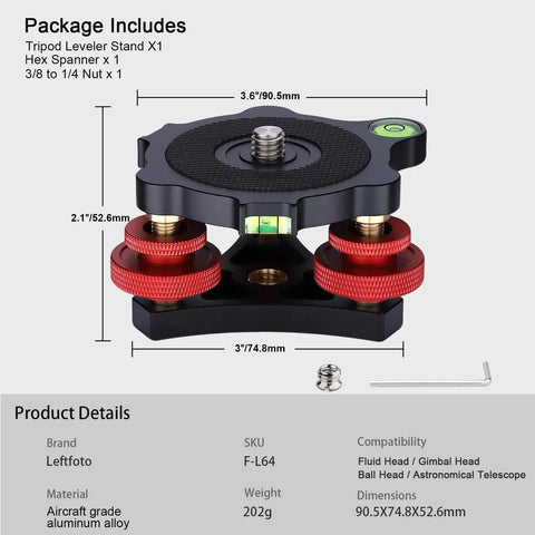 Tripod Leveler Stand With Five Degree Precision Adjustment Bracket For Seestar S50 with dimensions and accessories shown
