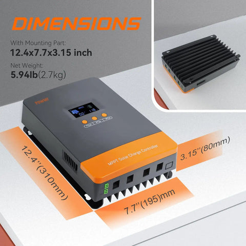 High Capacity 100 Amp MPPT Solar Charge Controller With LCD Display Auto 12 24 48V dimensions and weight shown