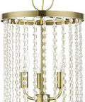 Three Light Antique Brass Pendant Chandelier With Crystal Shade, Elegant Dining Room Fixture, 11 By 11 By 17 Inches