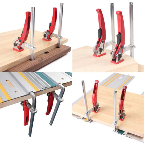 Ratcheting Table Clamp Set For Saw Tracks And Guide Rails Quick Bar Clamps For MFT Tables, red handle, heavy duty alloy steel