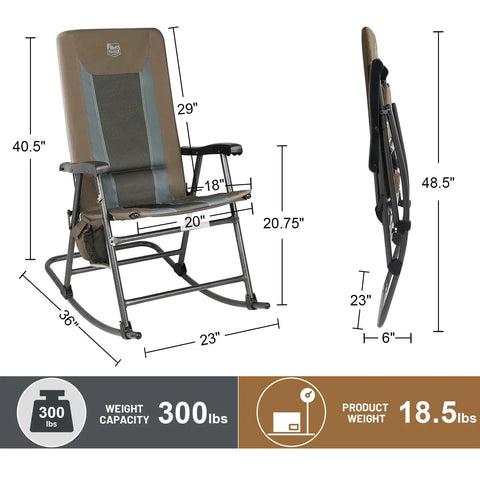 Foldable Padded Rocking Chair With A 29 Inch High Back For Outdoor Chill Sessions Easy Stand Up Heavy Duty And Portable Brown