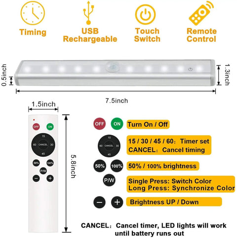 Go To Cordless Under Cabinet LED Lights With Remote Control Rechargeable 20 LED Dimmable Closet Light Stick On Anywhere For Kitchen