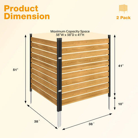 Diagram of Two Panels Wood Privacy Screen For Garden And Patio 41 By 38 Inches No Dig Outdoor Privacy Wall dimensions.