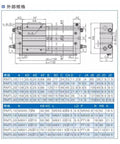 Premium Rodless Cylinder Guide Rod RMTL Series Pneumatic Component dimensions and specifications chart for 10mm size.