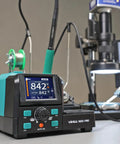 Close-up of a Two In One Microsoldering Station With Precision Iron And Hot Tweezers, showing temperature display and controls.